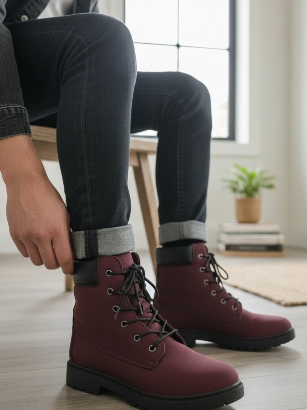 Charles Albert Women's Red Velvet Combat Boots Size8M Lace Up Excellet Condition